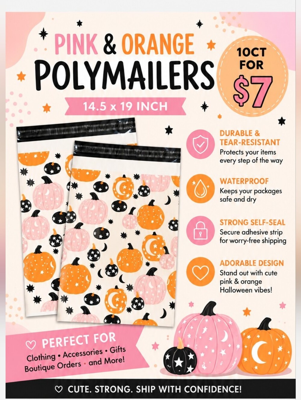Halloween Pumpkin Polymailers - 10 Pack